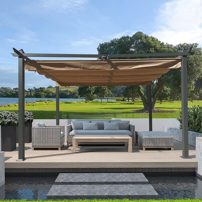 13 X 10 Ft Outdoor Patio Retractable Pergola With Canopy Sun Shelter Pergola For Gardens, Terraces, Backyard
