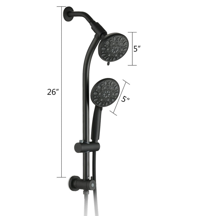 Drill - Free Stainless Steel Slide Bar Combo Rain Showerhead 7 Setting Hand, Dual Shower Head Spa System