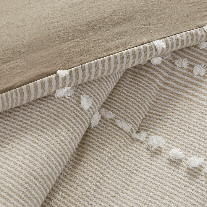 3 Piece Cotton Yarn Dyed Comforter Set - Taupe