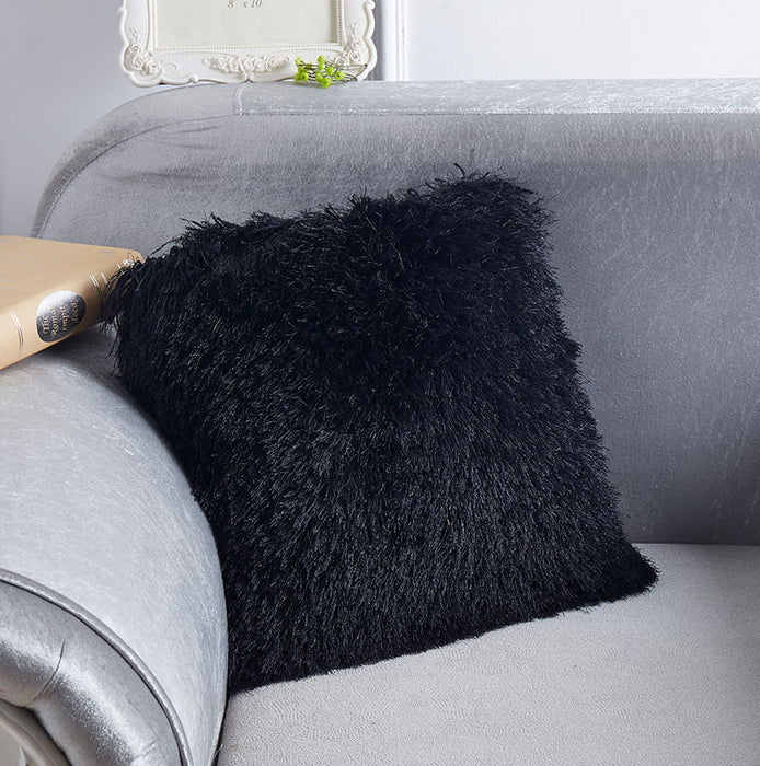 Decorative Shaggy Pillow (18 In X 18 In) - Black