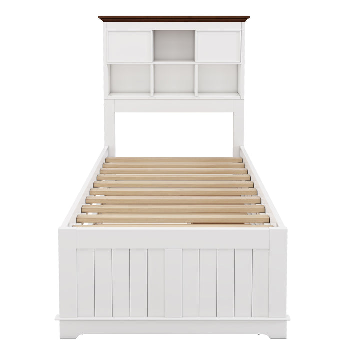 2 Pieces Wooden Captain Bedroom Set Twin Bed With Trundle And Nightstand, White / Walnut