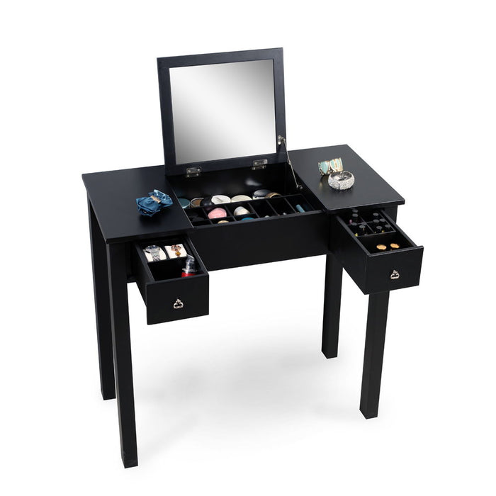 Accent Vanity Table With Flip - Top Mirror And 2 Drawers, Jewelry Storage For Women Dressing, Black Finish
