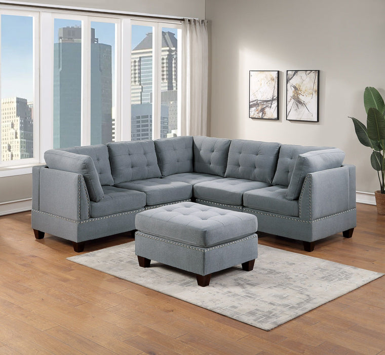 Modular Sectional 6 Piece Set Living Room Furniture Corner Sectional Tufted Nail Heads Couch Gray Linen Like Fabric 3 Corner Wedge 2 Armless Chairs And 1 Ottoman