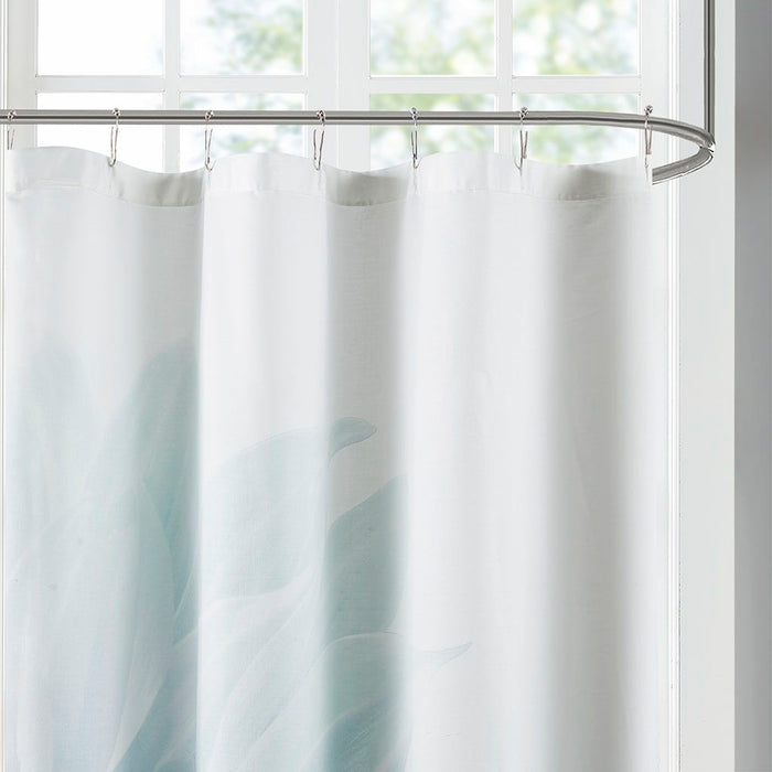 Printed Floral Cotton Shower Curtain - Aqua
