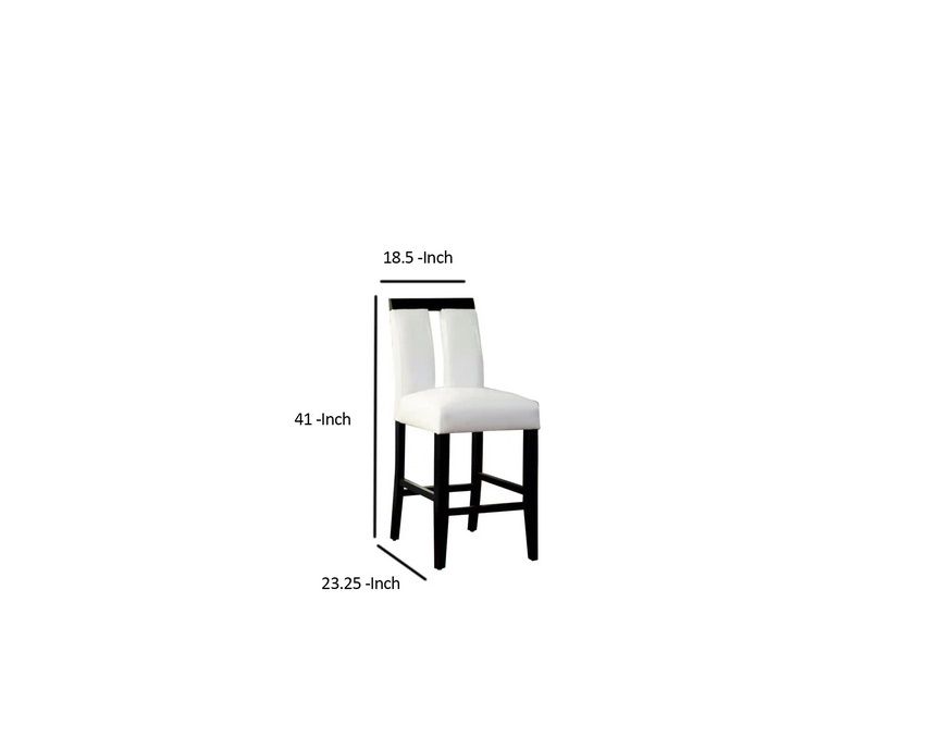 (Set of 2) Chairs Black And White Leatherette Beautiful Padded Counter Height Chairs Slit Back Design Kitchen Dining Room Furniture