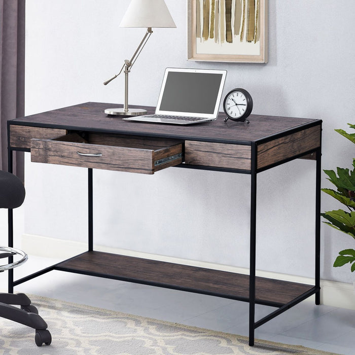 Computer Desk With One Drawer, Walnut & Black
