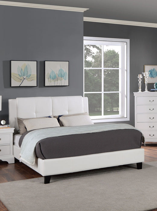 Queen Size Bed 1 Piece Bed Set White Faux Leather Upholstered Tufted Bed Frame Headboard Bedroom Furniture