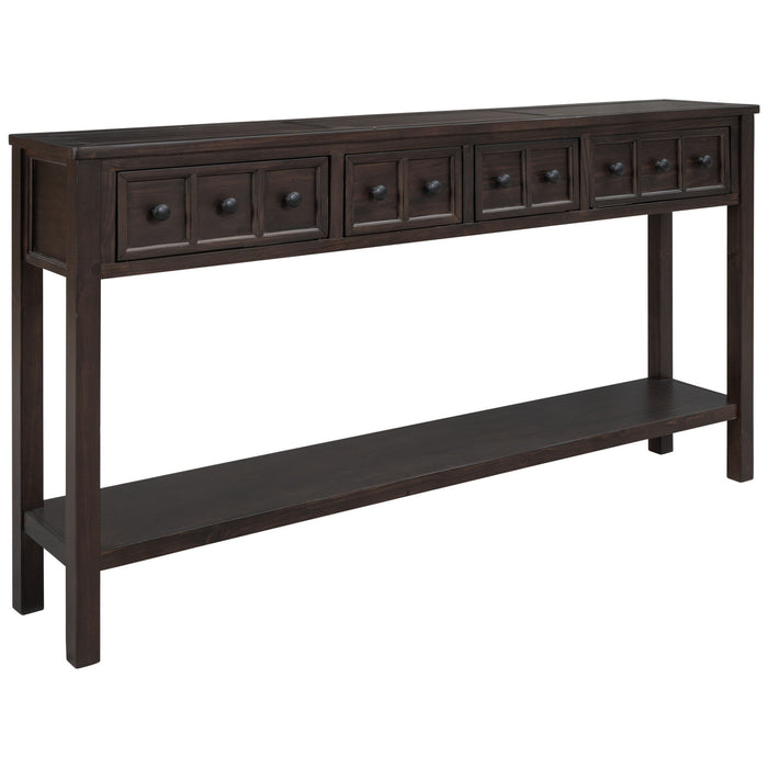 Trexm Rustic Entryway Console Table, 60" Long Sofa Table With Two Different Size Drawers And Bottom Shelf For Storage - Espresso