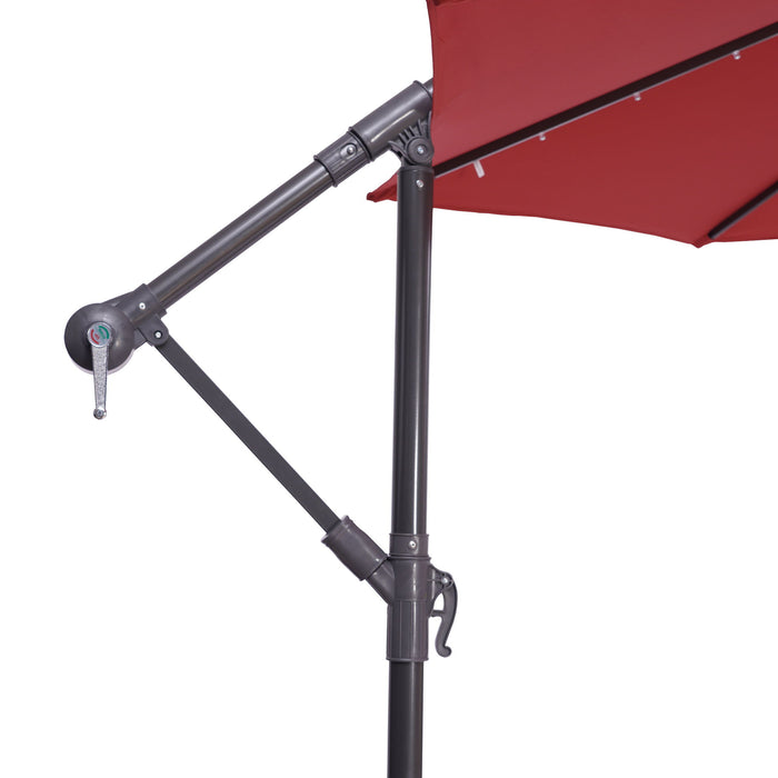 10 Ft Solar LED Patio Outdoor Umbrella Hanging Cantilever Umbrella Offset Umbrella Easy Open Adustment With 32 LED Lights - Red