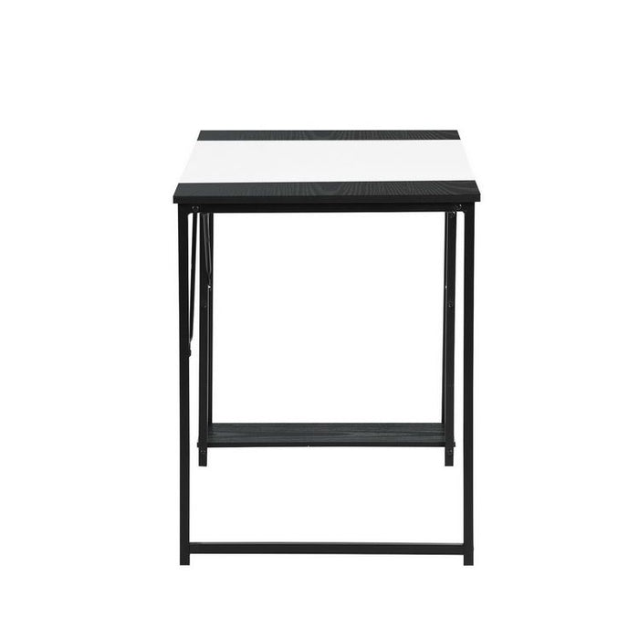 47.2" L X 23.6" D Writing Computer Desk, Home Office Study Desk With 2 Storage Shelves On Right Side, Fashion Simple Style Wood Table Metal Frame- White & Black
