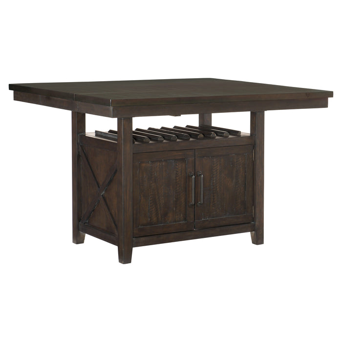 Rectangular Counter Height Table 1 Piece With Storage Cabinet Butterfly Leaf Wine Rack Distressed Dark Cherry Finish Dining Furniture