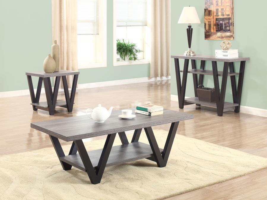 Stevens - V-Shaped End Table - Black And Antique Gray Unique Piece Furniture