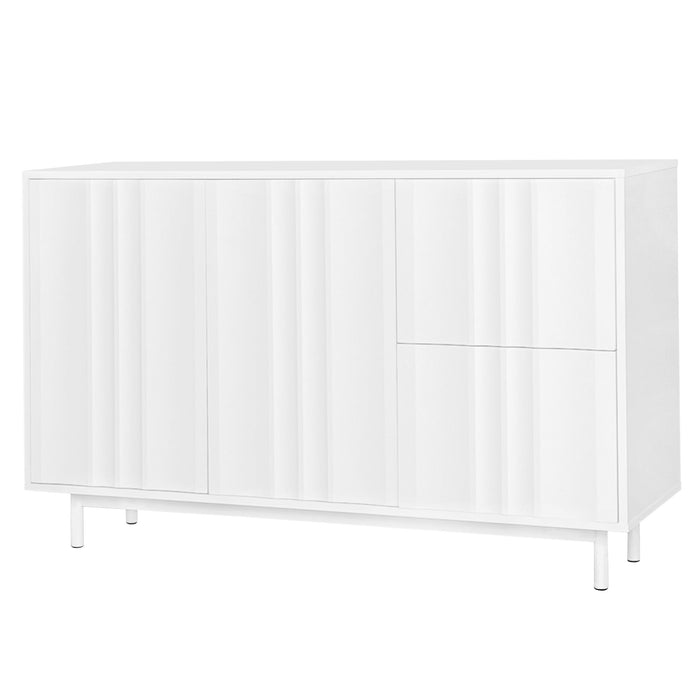 U_Style Wave Pattern Storage Cabinet With 2 Doors And 2 Drawers, Adjustable, Suitable For Study, Entrance And Living Room - White