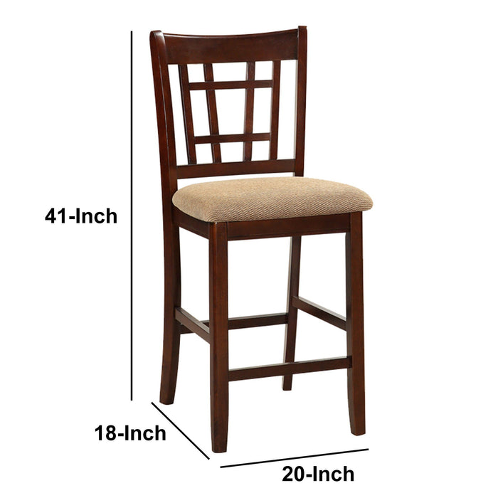 (Set of 2) Chairs Dining Room Furniture Brown Solid Wood Counter Height Chairs Upholstered Cushioned Unique Back