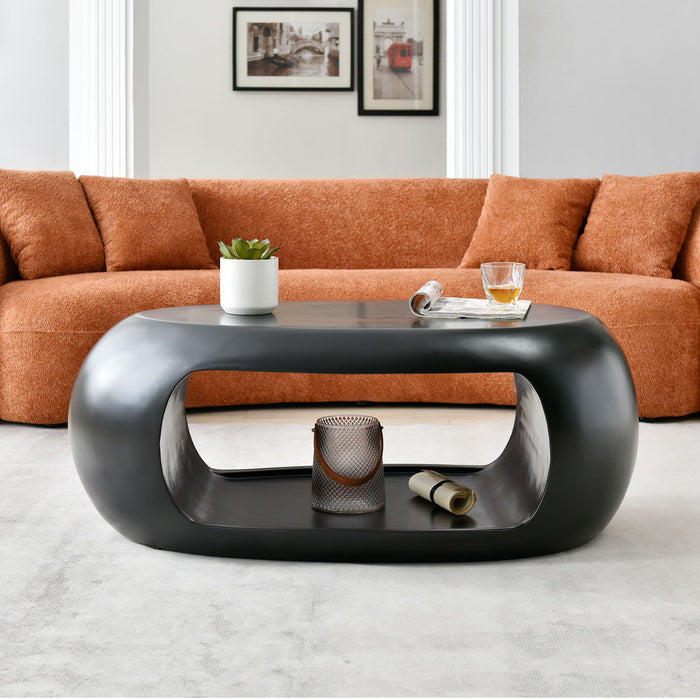 Oval Coffee Table, Sturdy Fiberglass Table For Living Room, Black