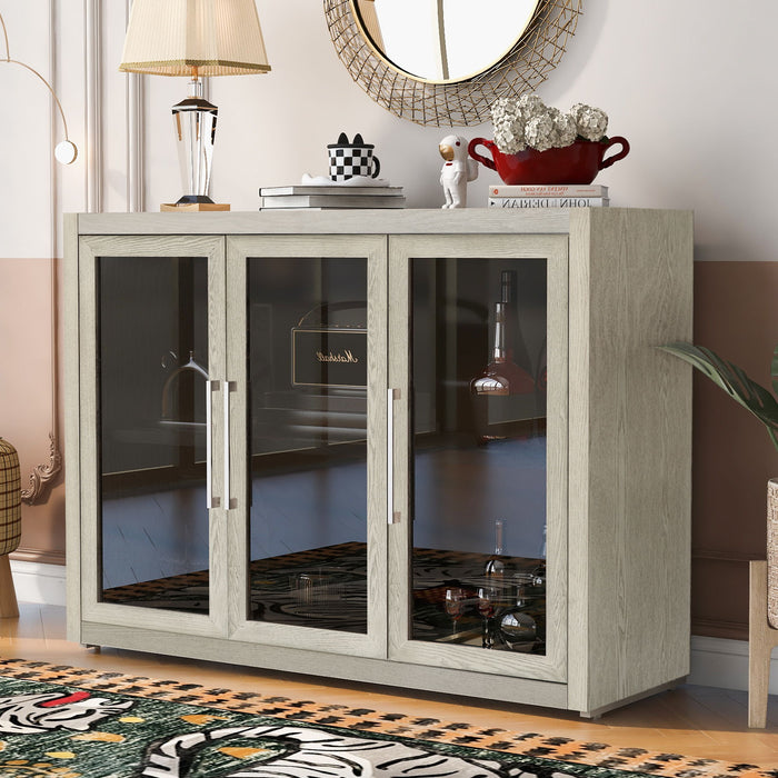 U-Style Wood Storage Cabinet With Tempered Glass Doors And Adjustable Shelf, Suitable For Living Room