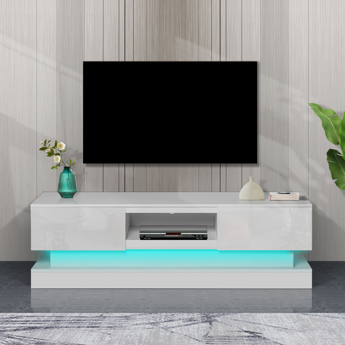 63" White Morden TV Stand With LED Lights, High Glossy Front TV Cabinet, Can Be Assembled In Lounge Room, Living Room Or Bedroom, White