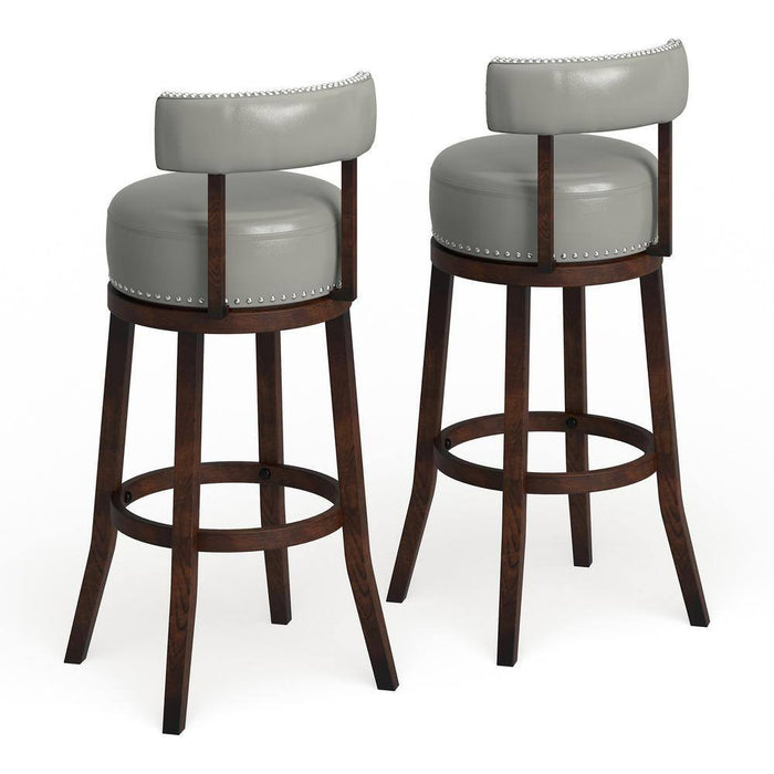 Sherly (Set of 2) Bar Stool 30" Swivel Stool Dark Oak Solid Wood Dark Gray Leatherette Chairs Dining Room