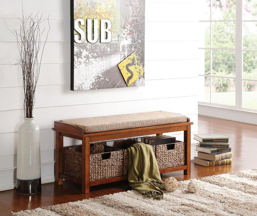 Letha - Bench - Light Brown Microfiber & Walnut Unique Piece Furniture