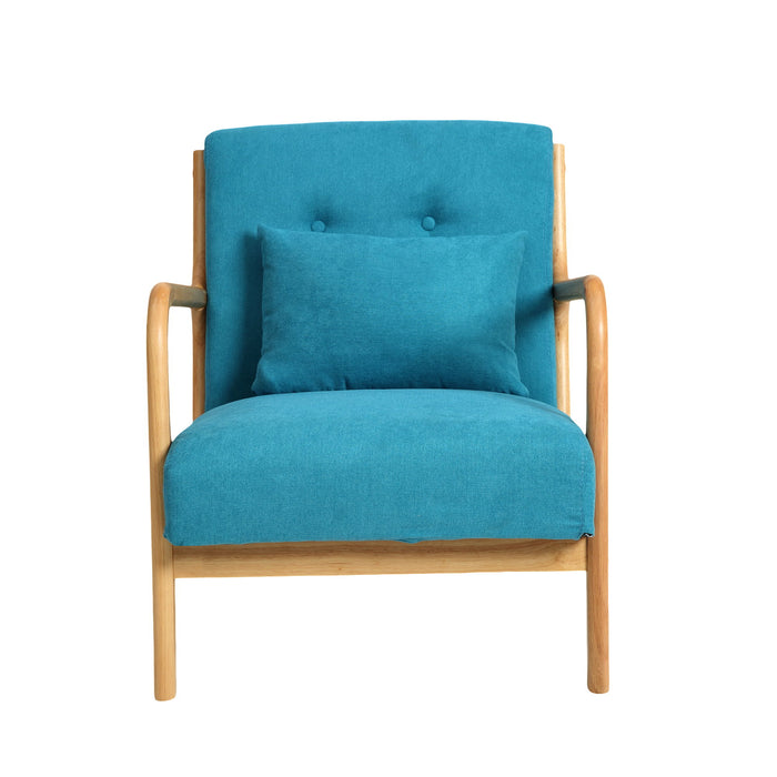 Mid Century Modern Accent Chair With Wood Frame, Upholstered Living Room Chairs, Reading Armchair For Bedroom - Blue