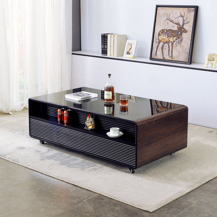 Smart Table Fridge, Multifunctional Coffee Table, Tempered Glass Table Top And Back