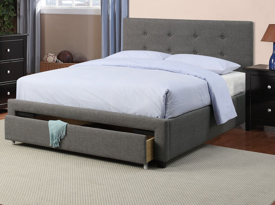 Bedroom Furniture Gray Polyfiber 1 Piece Queen Size Bed Tufted Headboard Storage Drawers Footboard