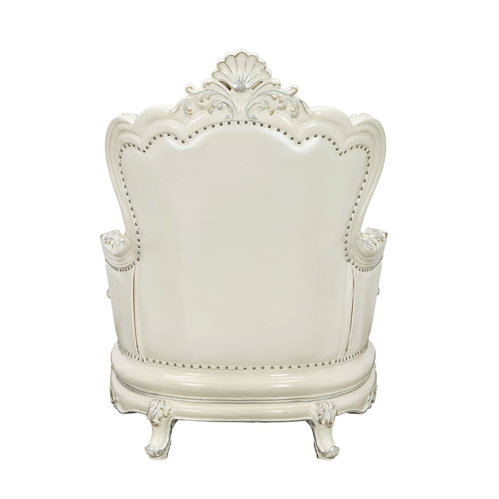 Acme Adara Chair With 2 Pillows Pearl White PU & Antique White Finish