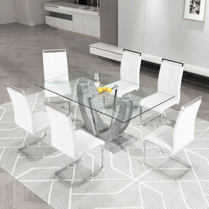 Large Modern Simple Rectangular Glass Table, Which Can Accommodate 6 - 8 People, Equipped With Tempered Glass Table Top And Large MDF Table Legs, Used For Kitchen, Dining Room, Living Room