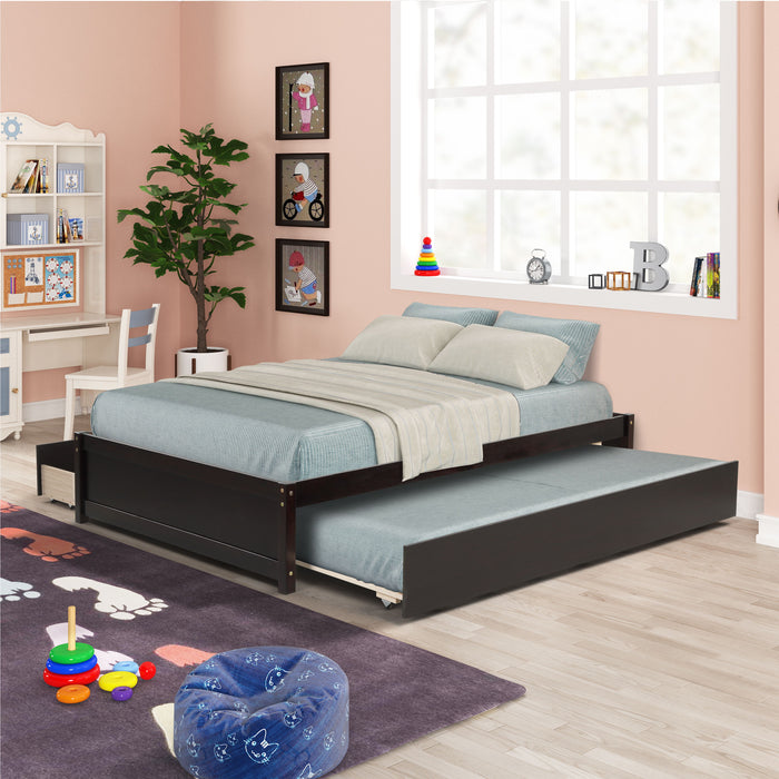 Full Bed With Twin Size Trundle And Two Drawers - Espresso