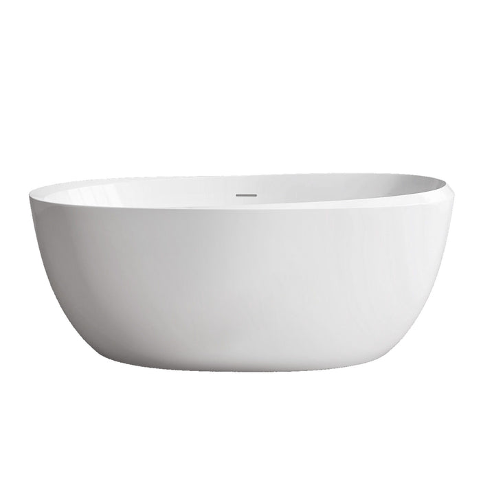 59" Acrylic Freestanding Bathtub Gloss White Modern Stand Alone Soaking Tub Adjustable With Integrated Slotted Overflow And Chrome Pop-Up Drain Anti - Clogging Easy To Install