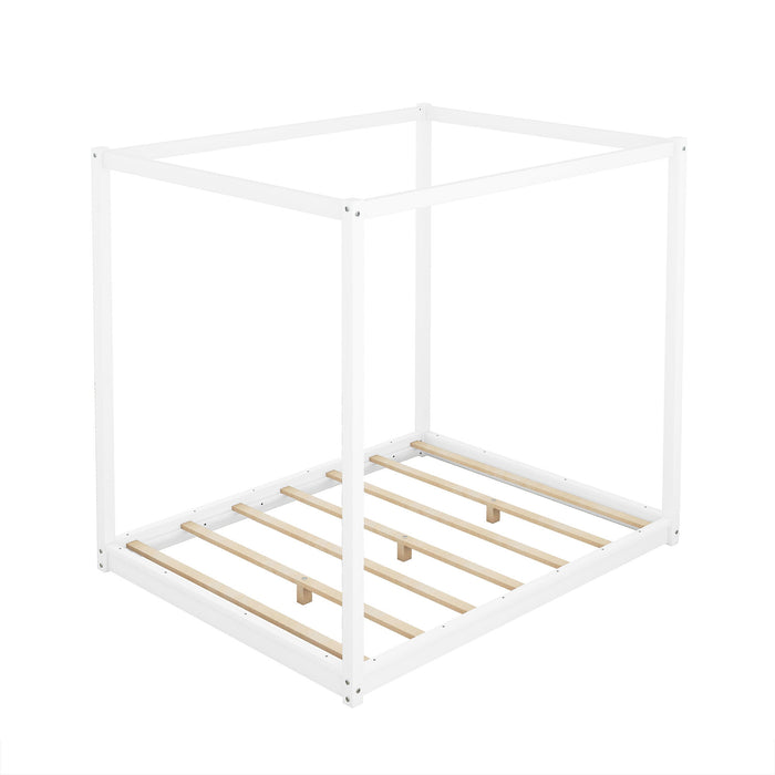 Queen Size Canopy Platform Bed With Support Legs, White