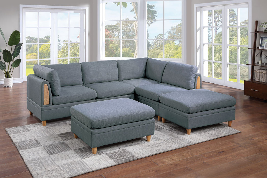 Contemporary Living Room Furniture 6 Pieces Modular Sectional Set Steel Dorris Fabric Couch 2 Wedges 2 Armless Chair And 2 Ottomans