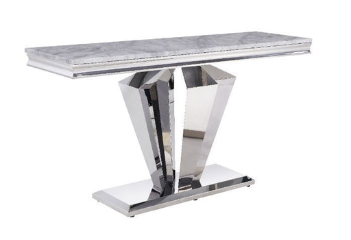 Satinka - Accent Table - Light Gray Printed Faux Marble & Mirrored Silver Finish Unique Piece Furniture