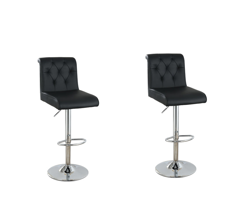 Adjustable Bar Stool Gas Lift Chair Black Faux Leather Tufted Chrome Base Modern (Set of 2) Chairs Dining Kitchen