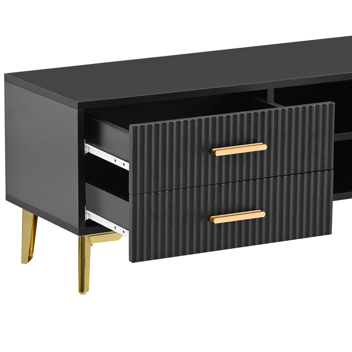 U-Can Modern TV Stand With 5 Champagne Legs - Durable, Stylish, Spacious, Versatile Storage Tvs Up To 77" (Black)