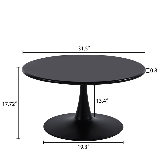 Modern Solid Metal Base Black Round Coffee Table