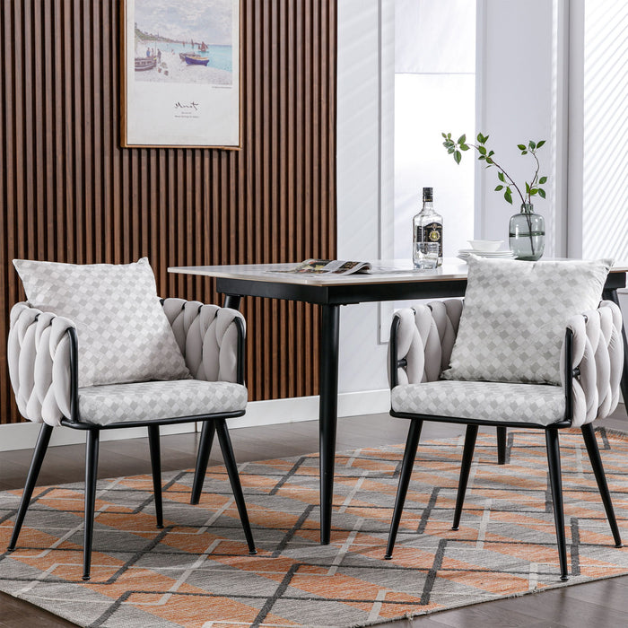 Beige Modern Dining Chairs (Set of 2) Hand Weaving Accent Chairs Living Room Chairs Upholstered Side Chair For Dining Room Kitchen Vanity Living Room