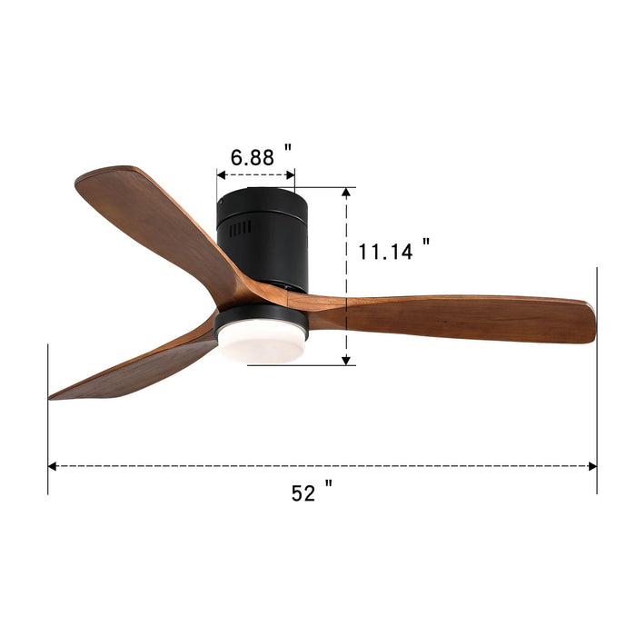 Indoor Wooden Ceiling Fan With 18W LED Light 3 Solid Wood Blades Remote Control Reversible Dc Motor For Home - Black / Dark Walnut