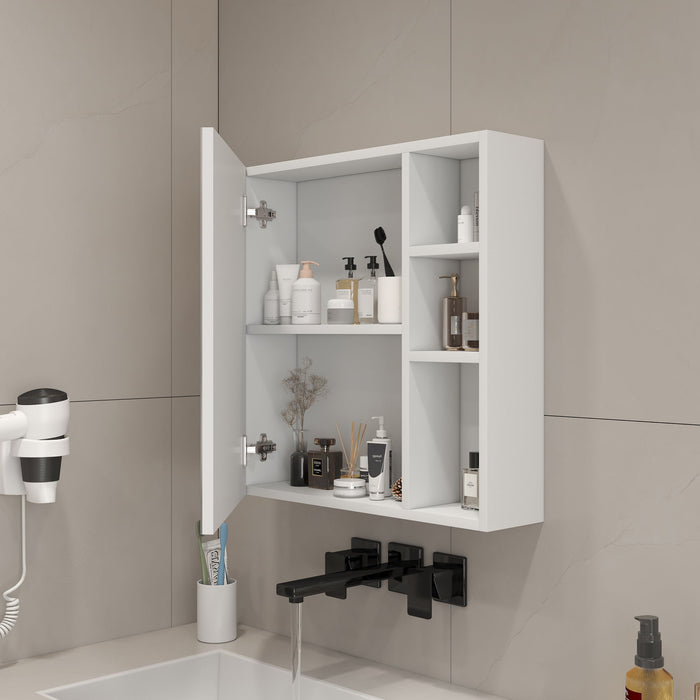A White MDF Material Mirror Cabinet, Bathroom Mirror, And A Separate Wall Mounted Bathroom Mirror For Storage And Space Saving