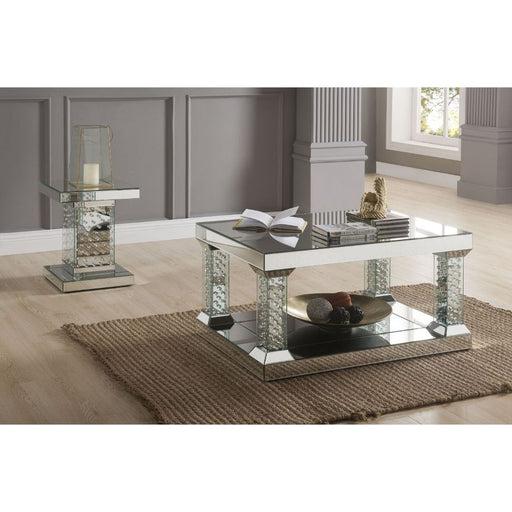 Nysa - Coffee Table - Mirrored & Faux Crystals - Glass - 19" Unique Piece Furniture