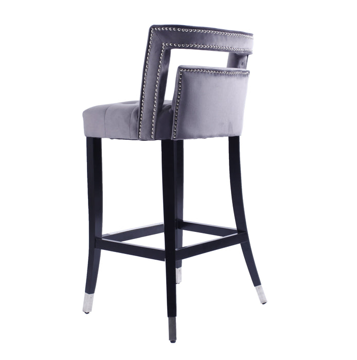 Suede Velvet Barstool With Nailheads Dining Room Chair (Set of 2) - 30" Seater Height - Gray