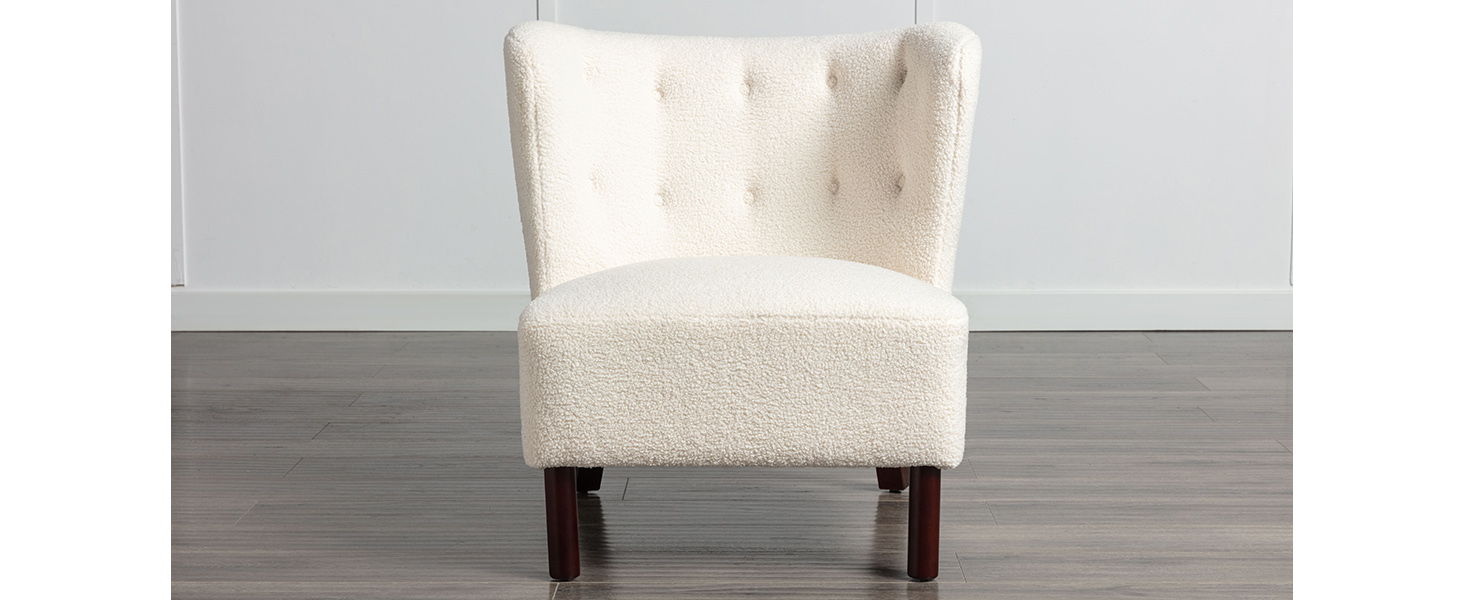 Accent Chair, Upholstered Armless Chair Lambskin Sherpa Single Sofa Chair With Wooden Legs, Modern Reading Chair For Living Room Bedroom Small Spaces Apartment, Cream