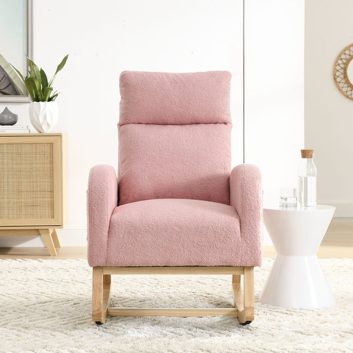 Welike 27.6" W Modern Accent High Backrest Living Room Lounge Arm Rocking Chair, Two Side Pocket - Blush
