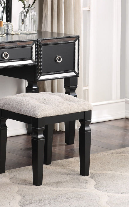 Luxurious Majestic Classic Black Color Vanity Set Stool 3- Storage Drawers 1 Piece Bedroom Furniture Set Tri-Fold Mirror