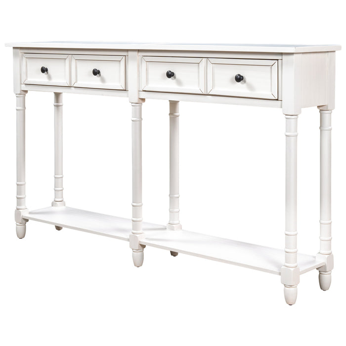 Trexm Console Table Sofa Table Easy Assembly With Two Storage Drawers And Bottom Shelf For Living Room, Entryway (Ivory White)