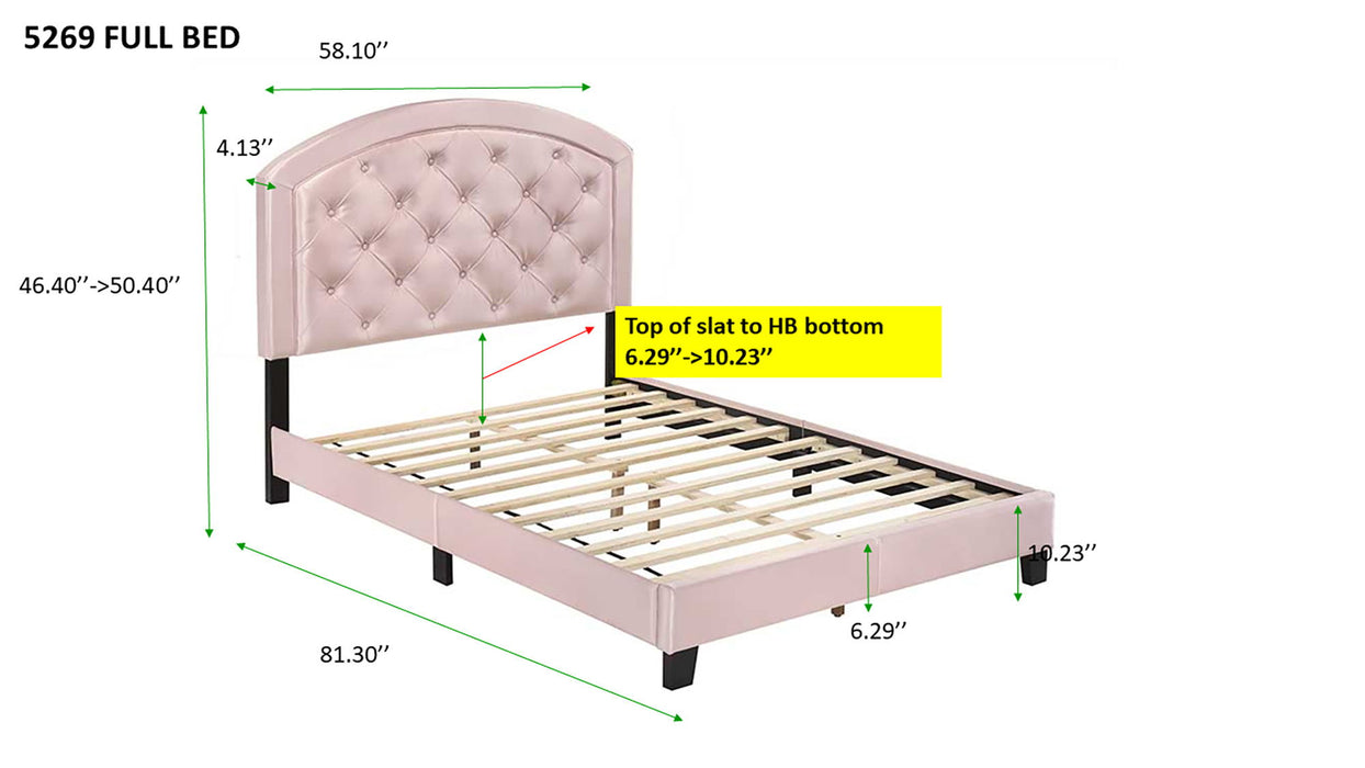 Full Upholstered Platform Bed With Adjustable Headboard 1 Piece Full Size Bed Pink Fabric