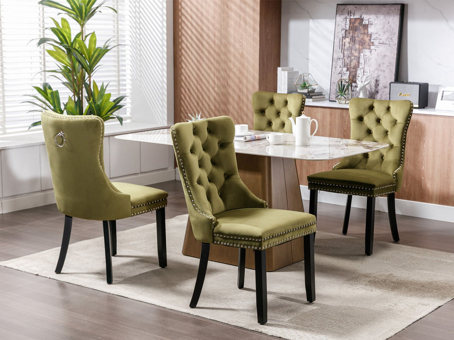 Nikki Collection Modern, High - End Tufted Solid Wood Contemporary Upholstered Dining Chair With Wood Legs Nailhead Trim (Set of 2) - Olive Green