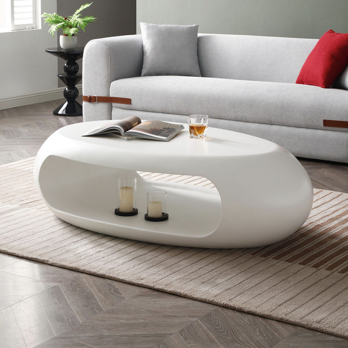 Modern Oval Coffee Table, Sturdy Fiberglass Center Cocktail Table Tea Table For Living Room, White