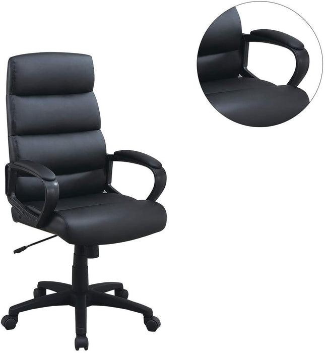 Black Faux Leather Cushioned Upholstered 1 Piece Office Chair Adjustable Height Desk Chair Relax