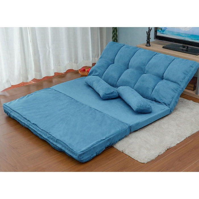 Double Chaise Lounge Sofa Floor Couch And Sofa With Two Pillows - Blue